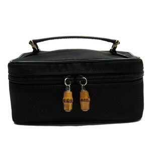 Gucci Vanity Bag Pouch Multi Case Bamboo Black Leather